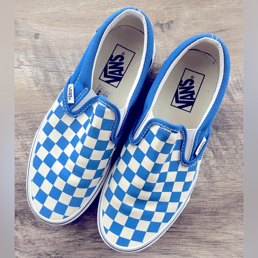 Vans Classic Slip On Imperial Blue White Checkerboard Shoes